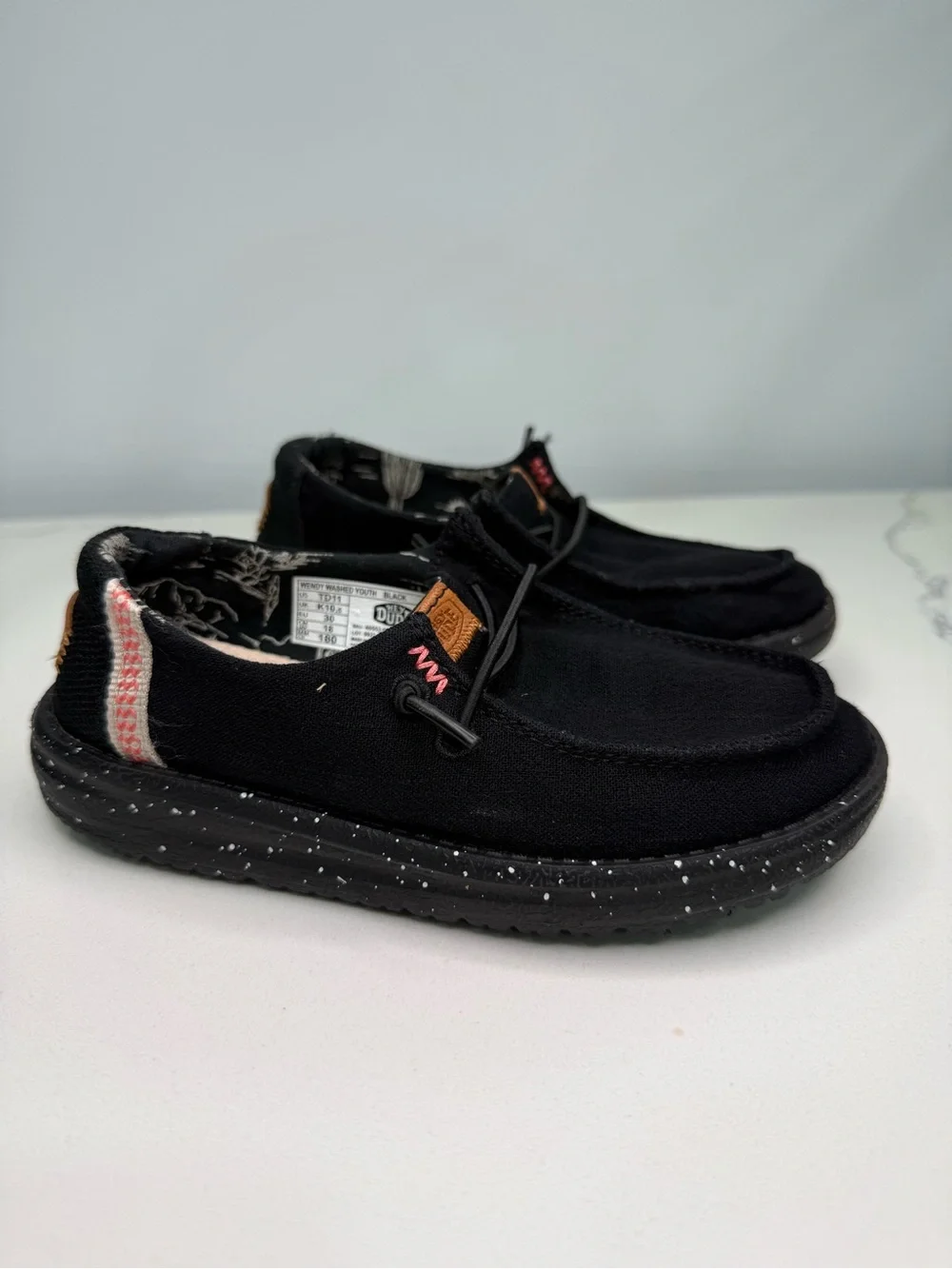 Hey Dude Wendy Washed Youth Black Shoes Size TD11